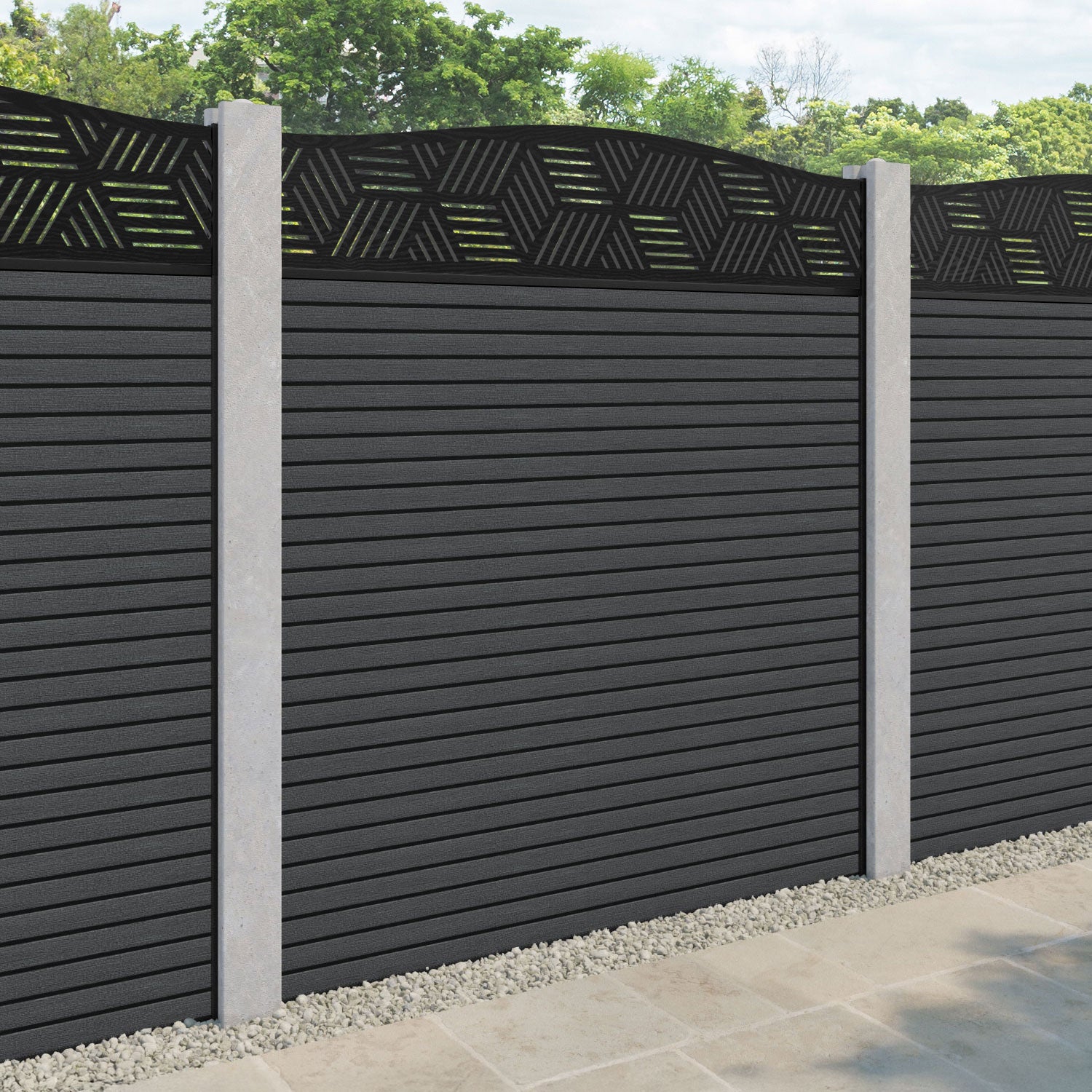 Hudson Cubed Curved Top Fence Panel - Dark Grey - for existing concrete posts