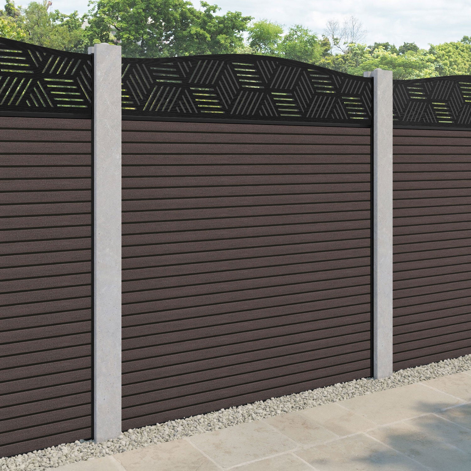 Hudson Cubed Curved Top Fence Panel - Mid Brown - for existing concrete posts