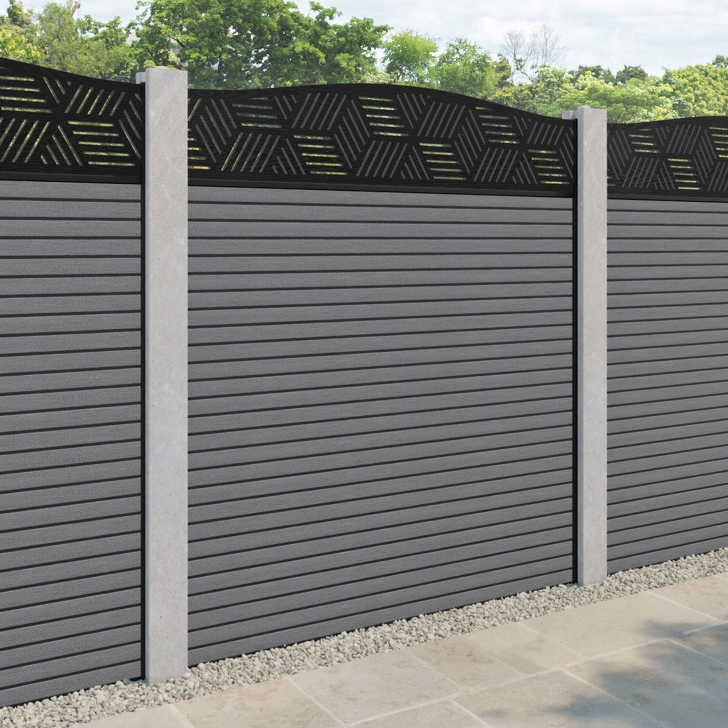 Hudson Cubed Curved Top Fence Panel - Mid Grey - for existing concrete posts