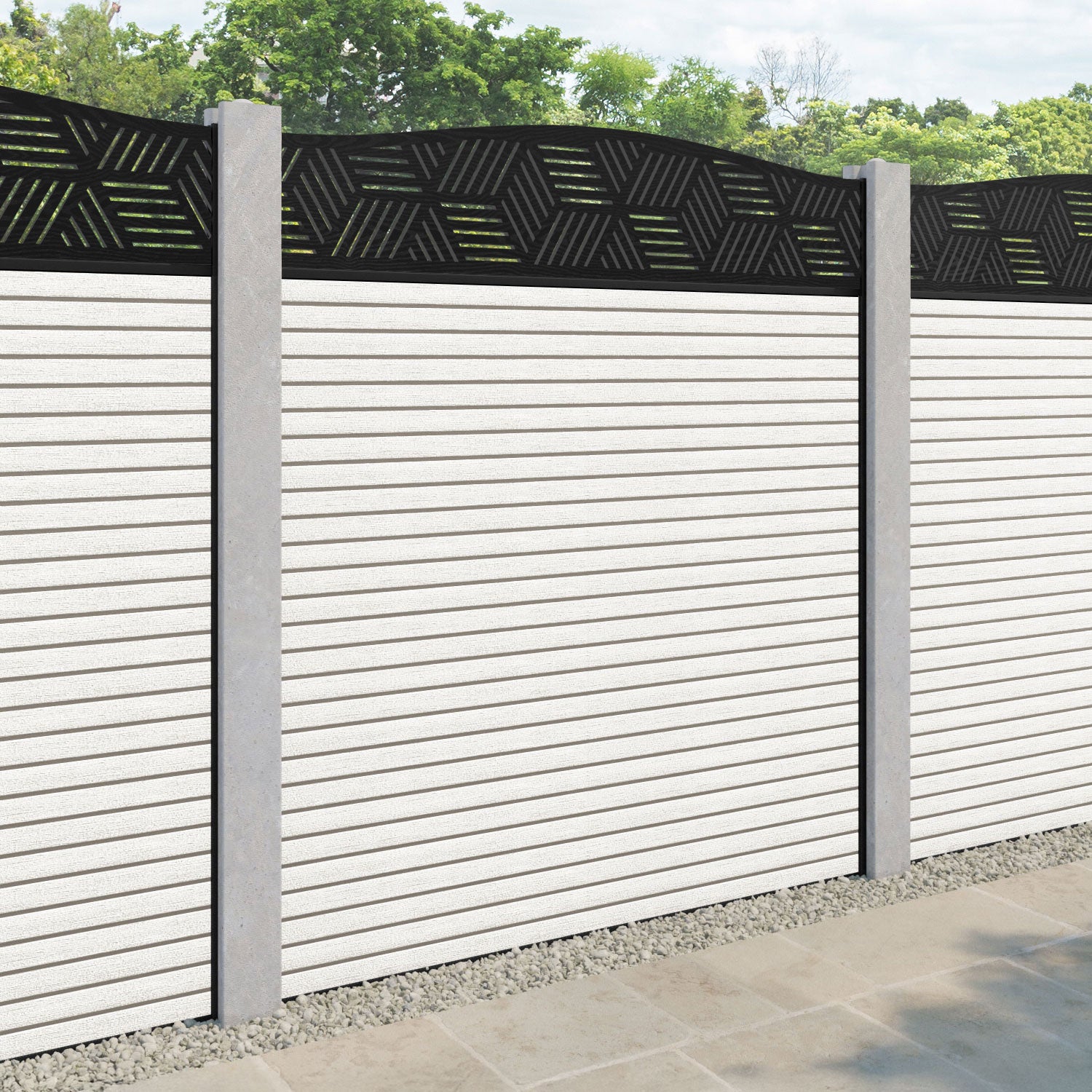 Hudson Cubed Curved Top Fence Panel - Light Stone - for existing concrete posts