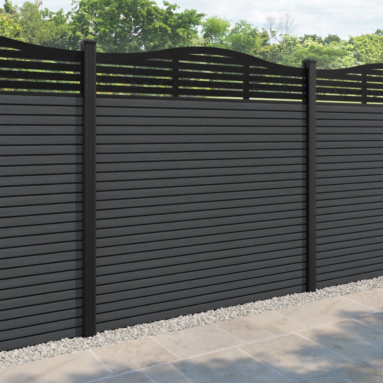 Hudson Aspen Curved Top Fence Panel - Dark Grey - with our composite posts