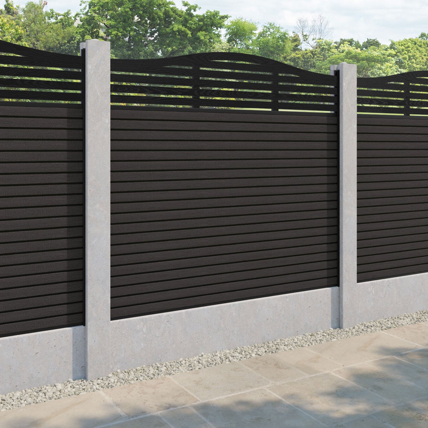 Hudson Aspen Curved Top Fence Panel - Dark Oak - for existing concrete posts