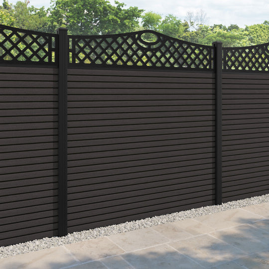 Hudson Oxford Curved Top Fence Panel - Dark Oak - with our aluminium posts