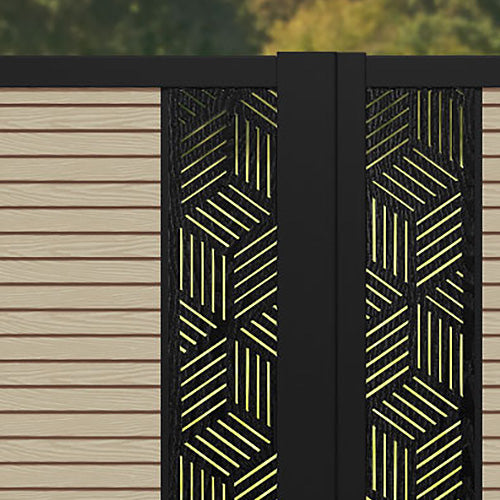 Hudson Cubed Straight Top Driveway Gate - Light Oak- Middle & End Screen