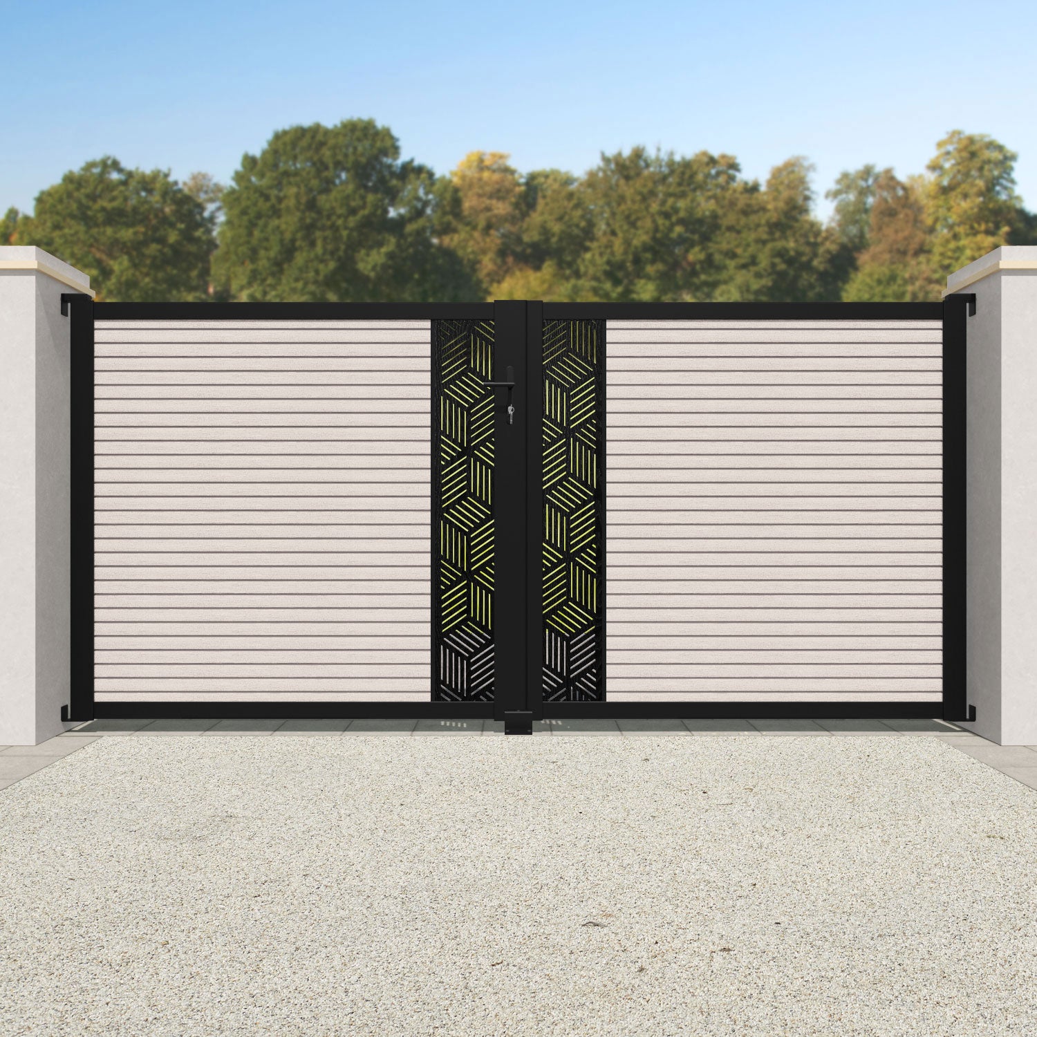 Hudson Cubed Straight Top Driveway Gate - Mid Stone - Middle Screen