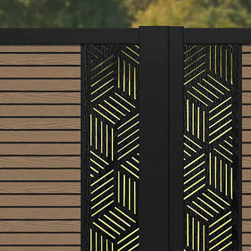 Hudson Cubed Straight Top Driveway Gate - Teak - Middle & End Screen