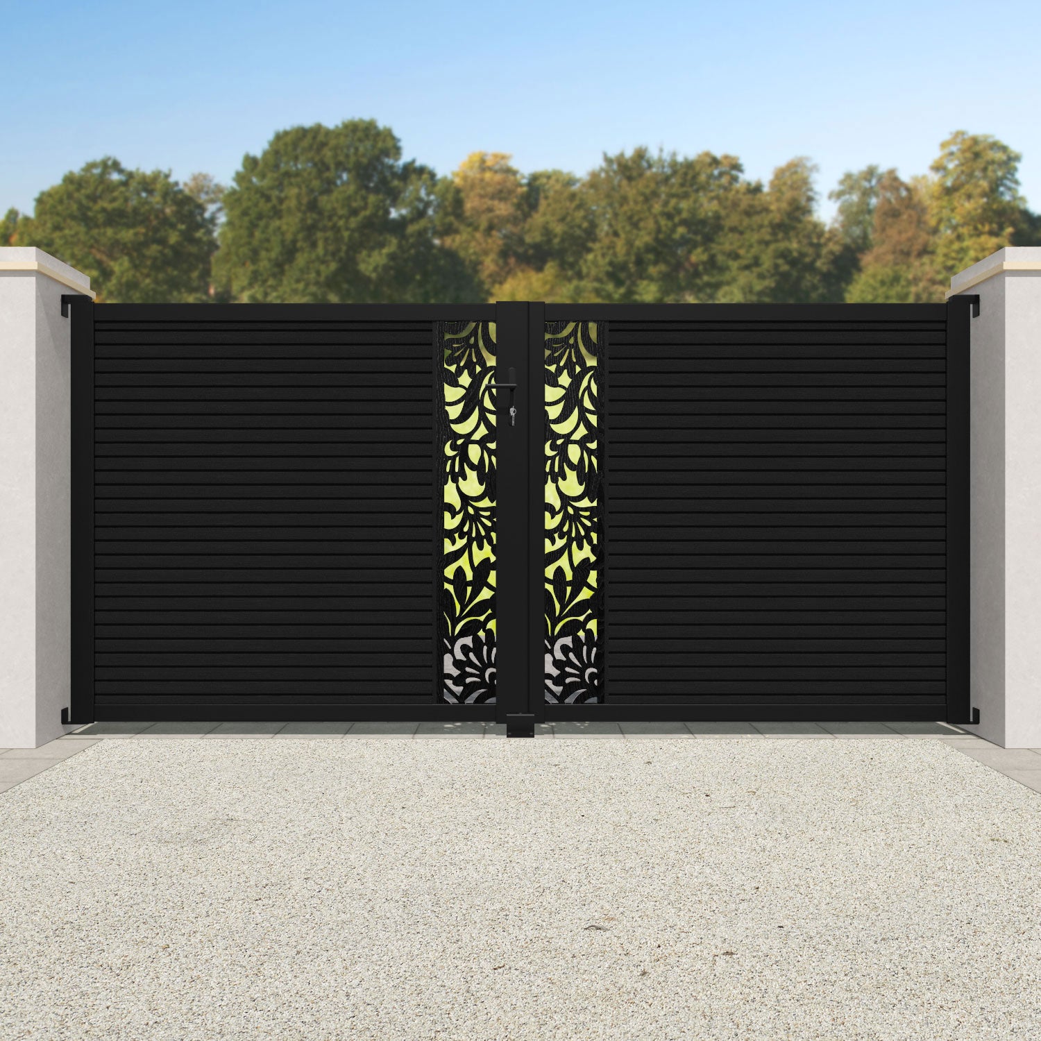 Hudson Heritage Straight Top Driveway Gate - Black - Middle Screen