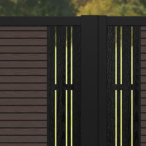 Hudson Linea Straight Top Driveway Gate - Mid Brown - Middle & End Screen