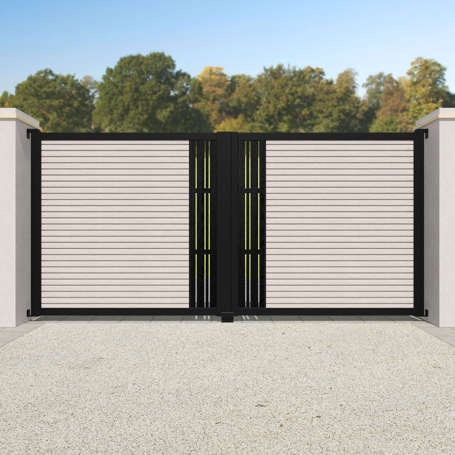 Hudson Linea Straight Top Driveway Gate - Mid Stone - Middle Screen