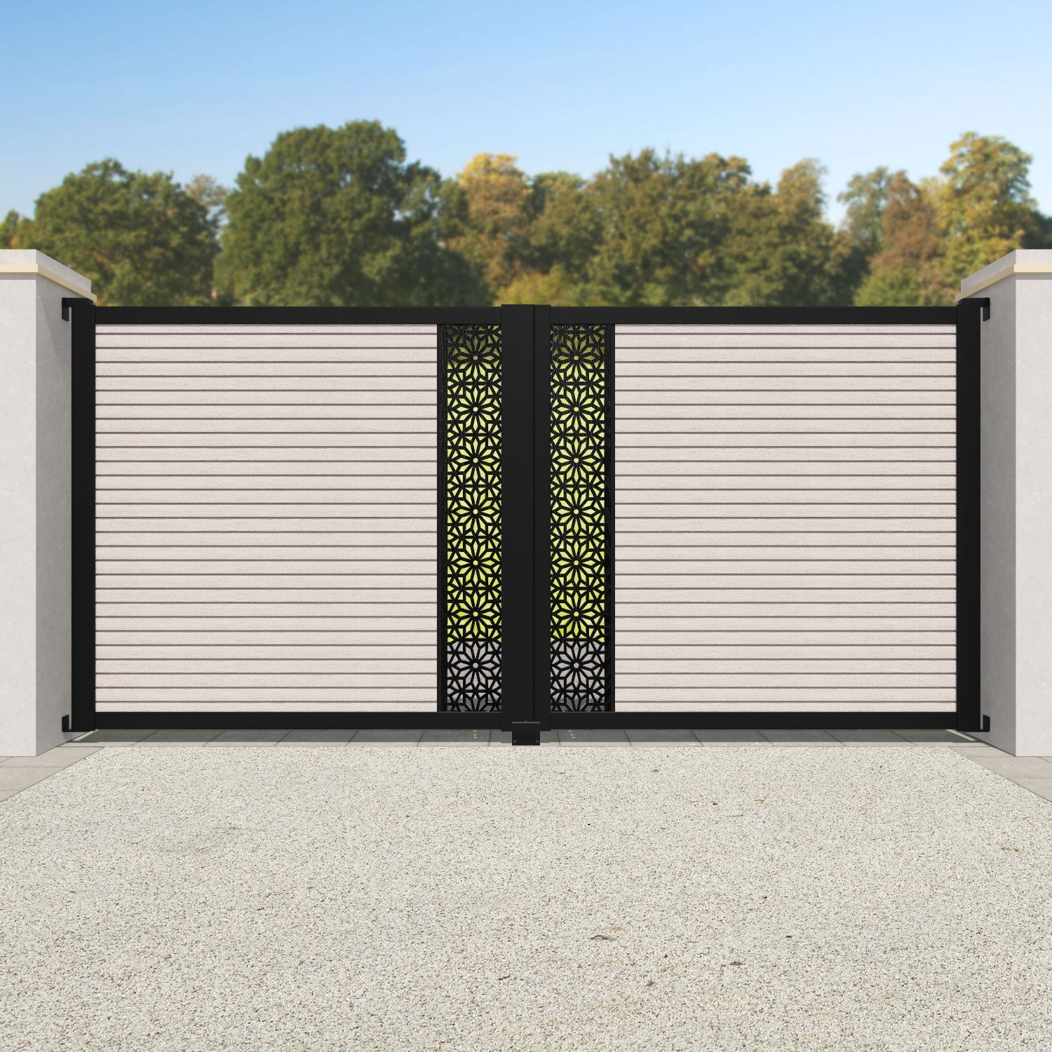 Hudson Narwa Straight Top Driveway Gate - Mid Stone - Middle Screen