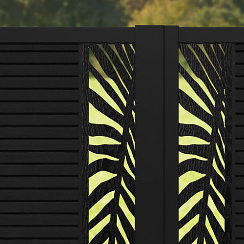 Hudson Palm Straight Top Driveway Gate - Black - Middle & End Screen