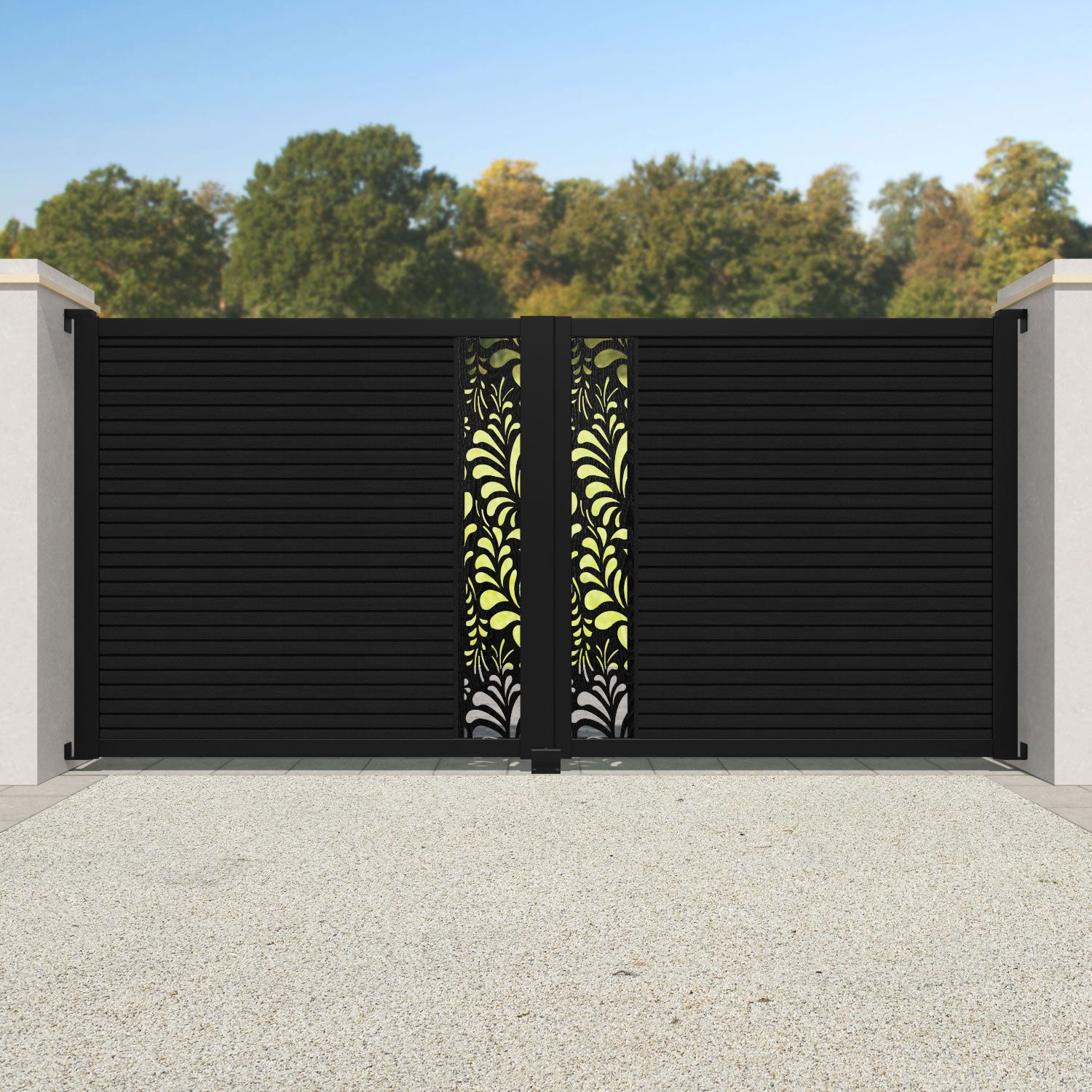 Hudson Petal Straight Top Driveway Gate - Black - Middle Screen