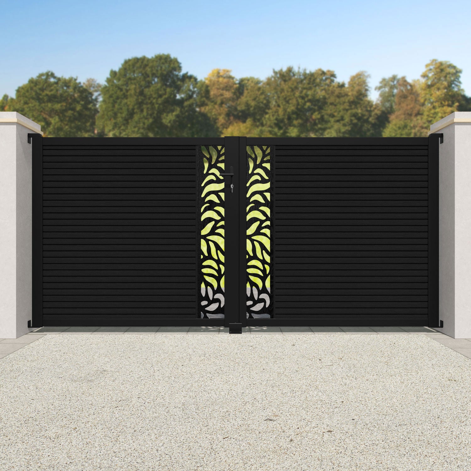 Hudson Petal Straight Top Driveway Gate - Black - Middle Screen