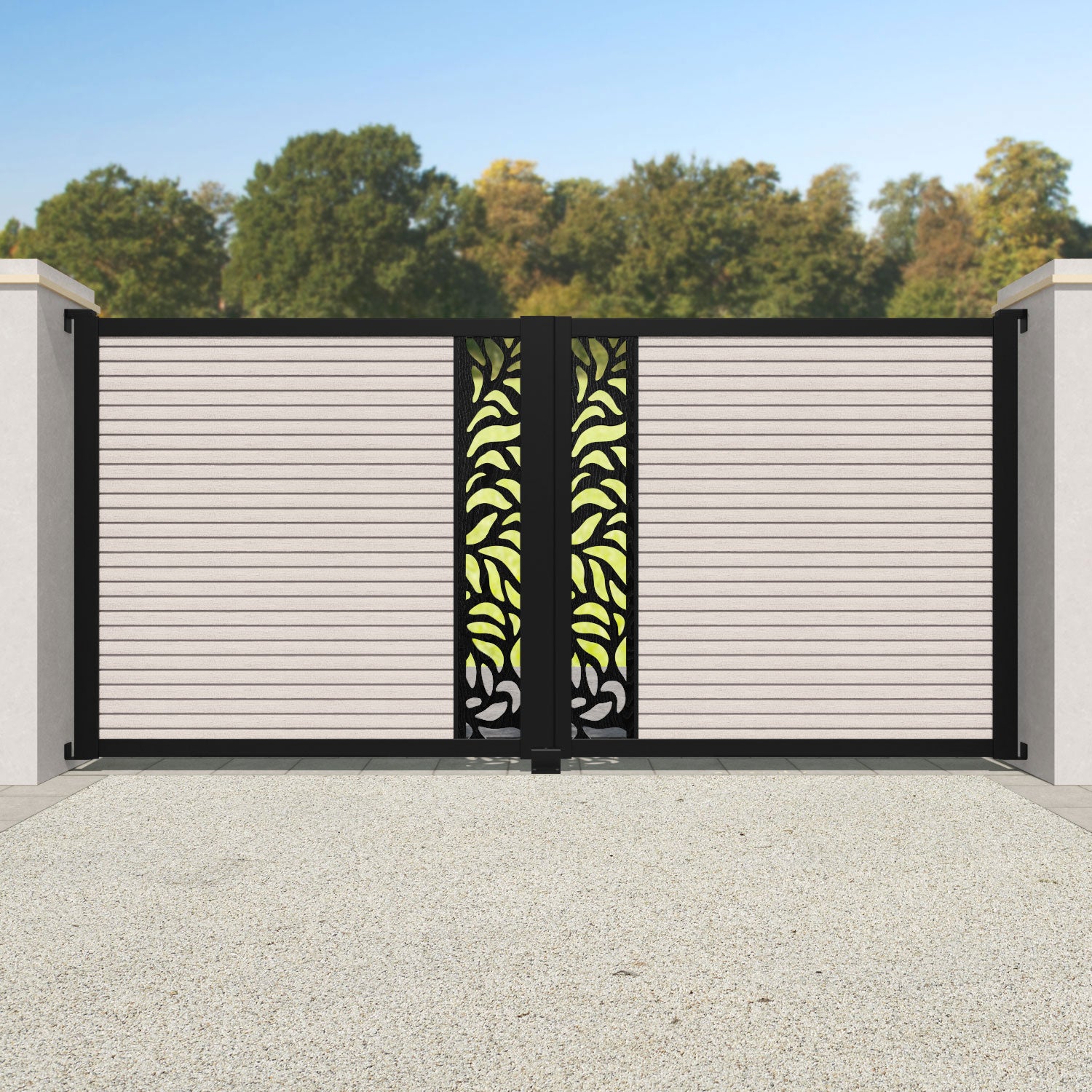 Hudson Plume Straight Top Driveway Gate - Mid Stone - Middle Screen