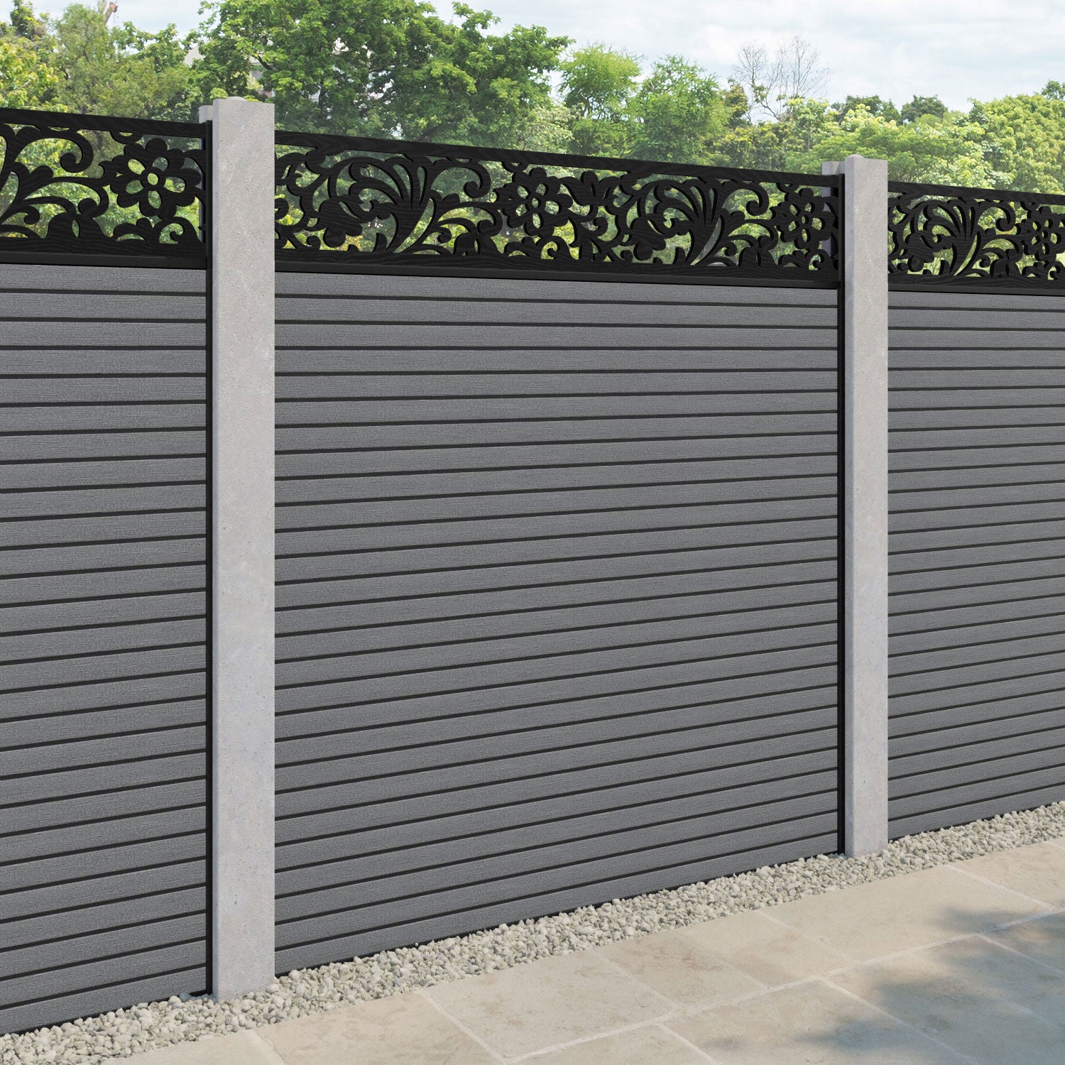 Hudson Eden Fence Panel - Mid Grey - for existing concrete posts