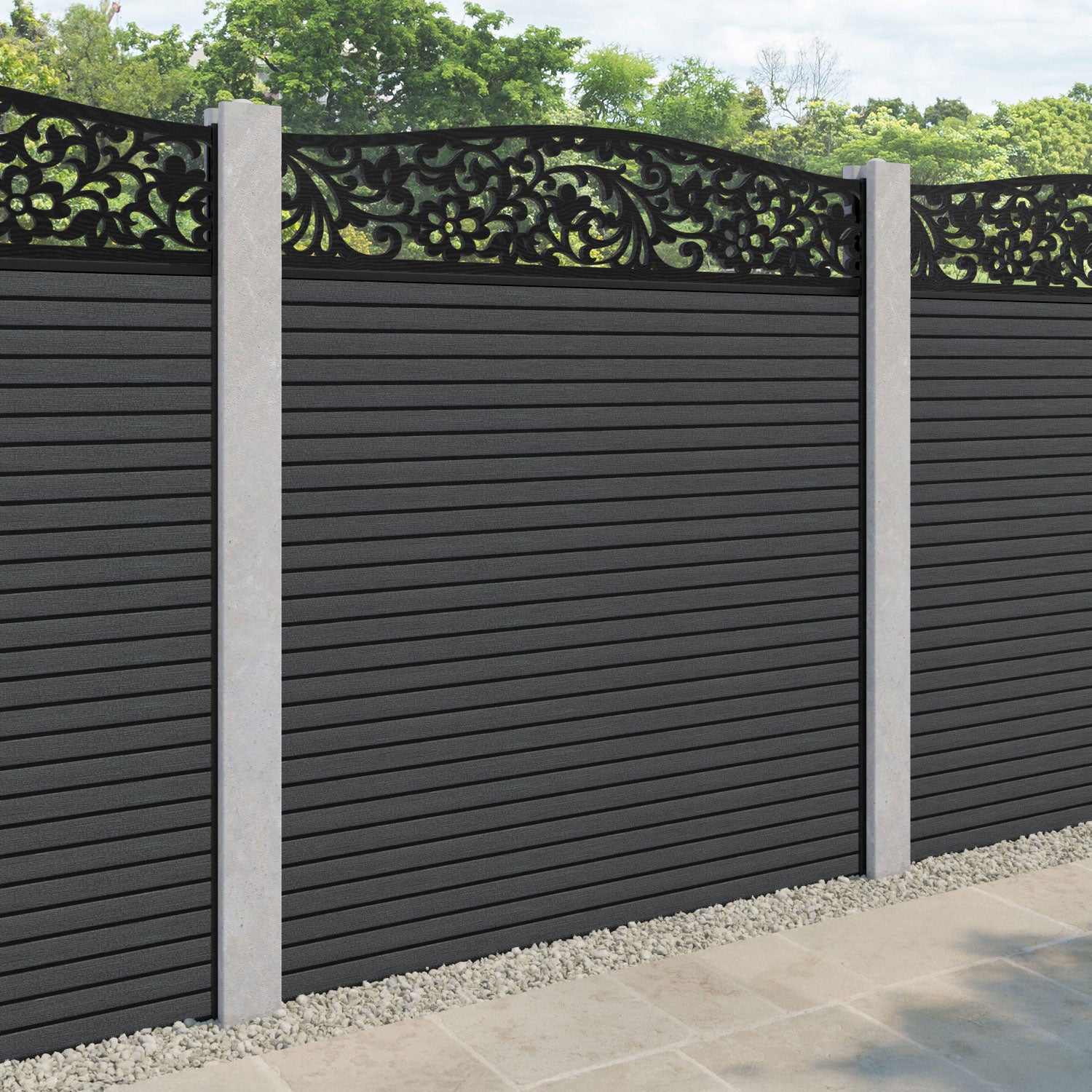 Hudson Eden Curved Top Fence Panel - Dark Grey - for existing concrete posts