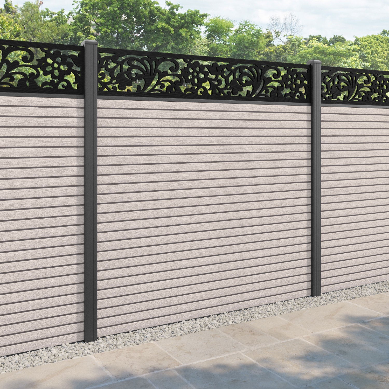 Hudson Eden Fence Panel - Mid Stone - with our aluminium posts