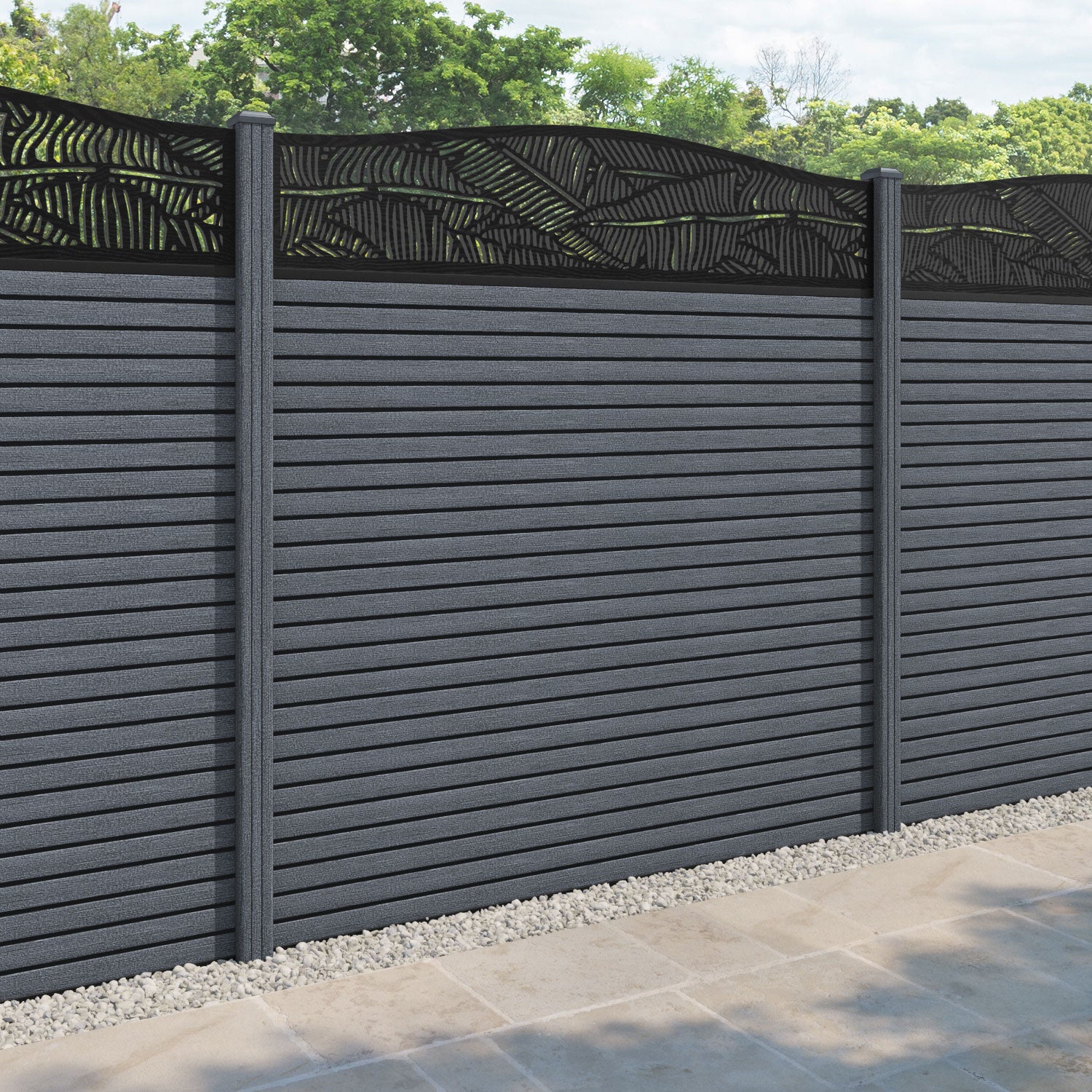Hudson Feather Curved Top Fence Panel - Anthracite - with our composite posts