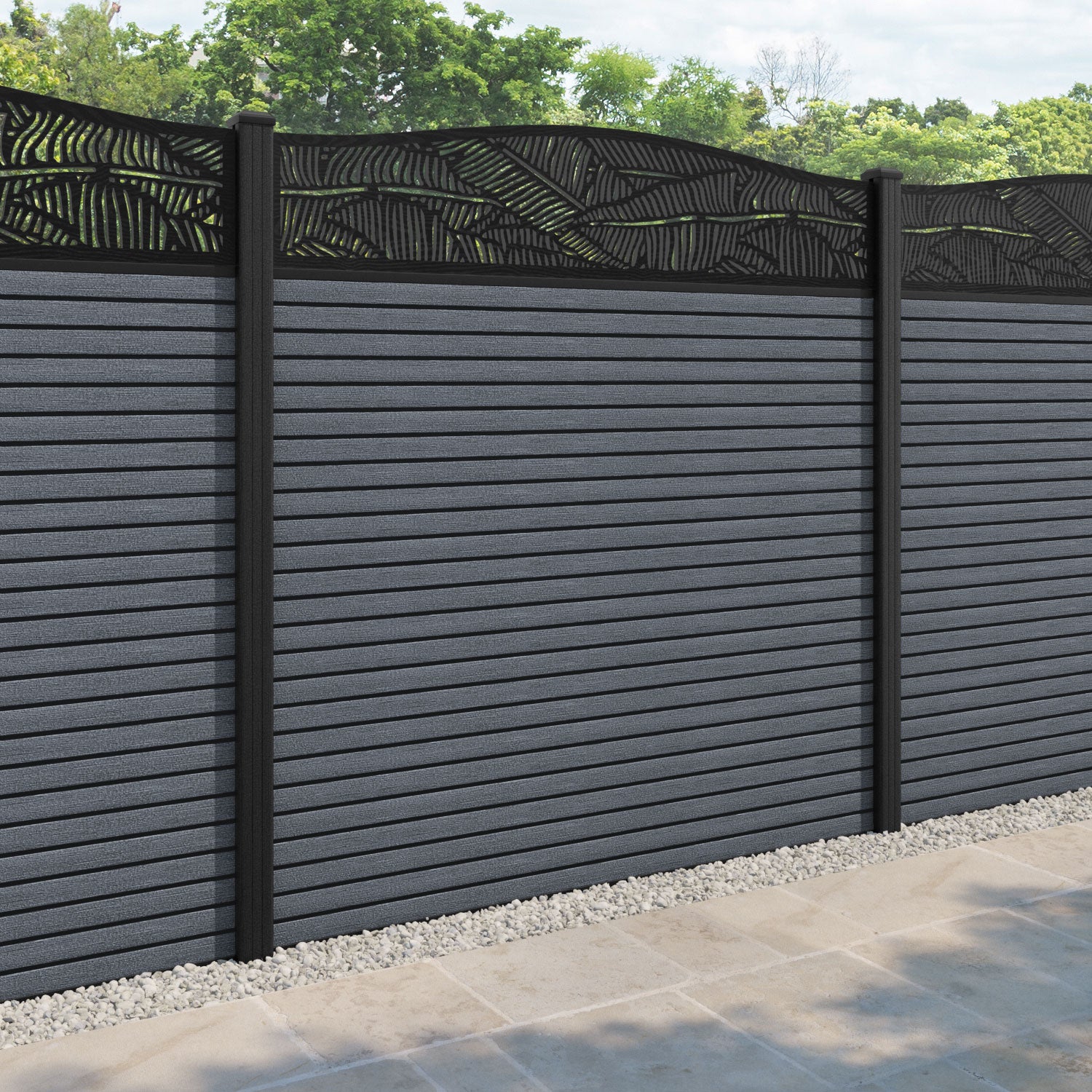 Hudson Feather Curved Top Fence Panel - Anthracite - with our composite posts