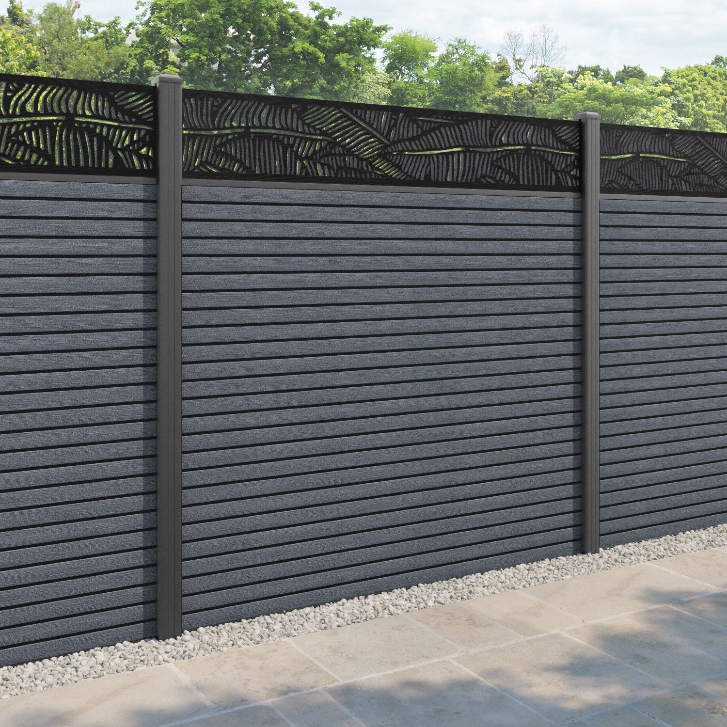 Hudson Feather Fence Panel - Anthracite - with our aluminium posts