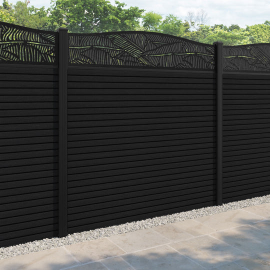 Hudson Feather Curved Top Fence Panel - Black - with our aluminium posts
