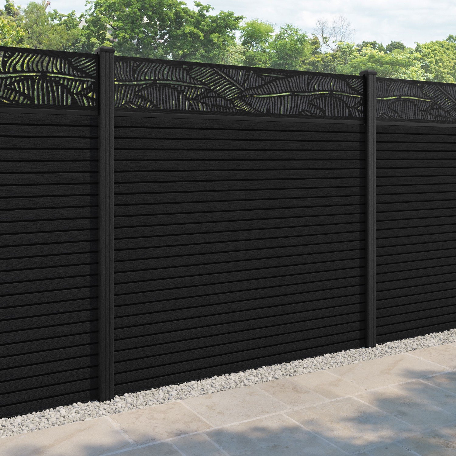 Hudson Feather Fence Panel - Black - with our composite posts