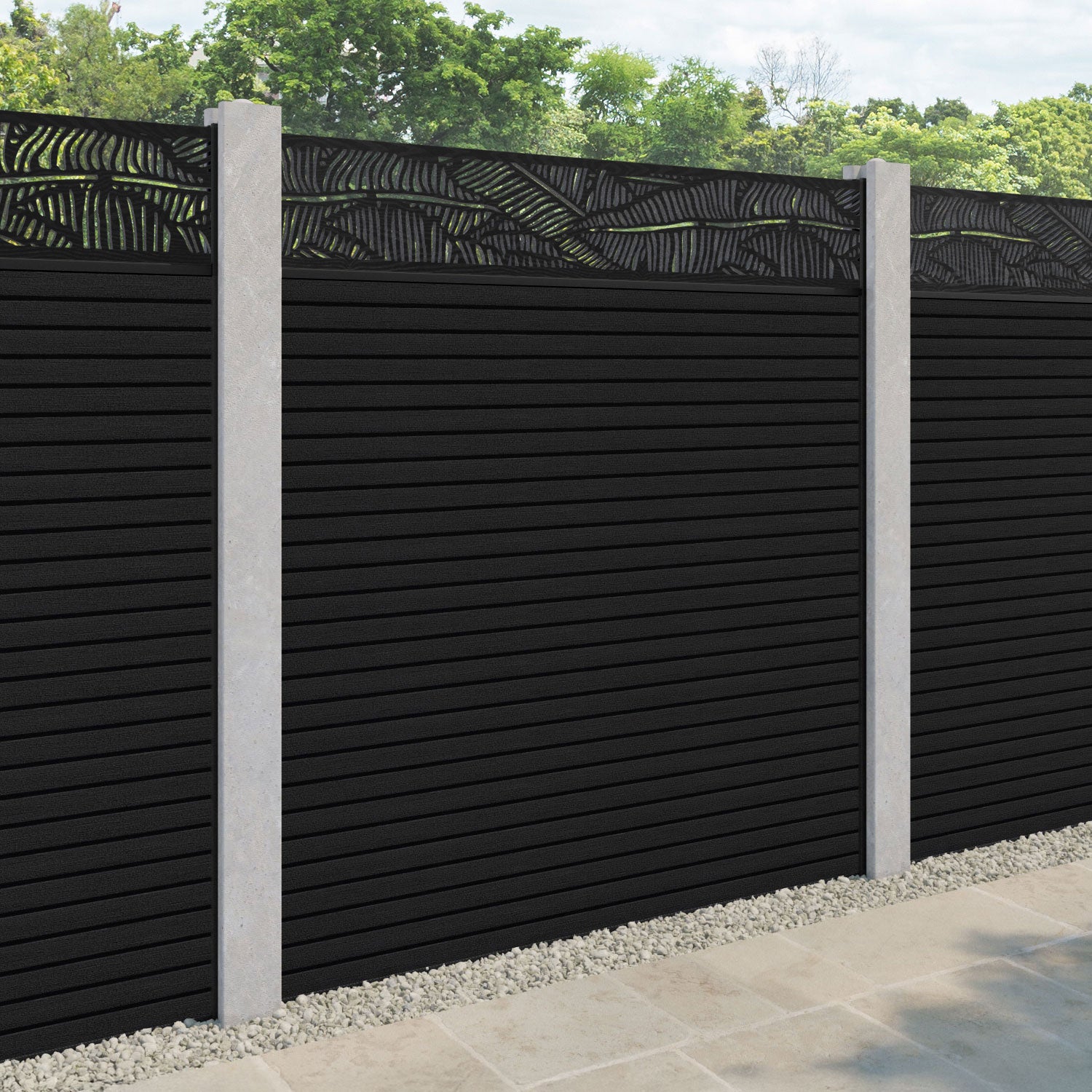 Hudson Feather Fence Panel - Black - for existing concrete posts