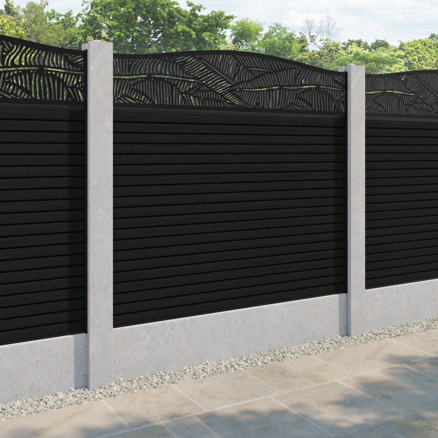 Hudson Feather Curved Top Fence Panel - Black - for existing concrete posts