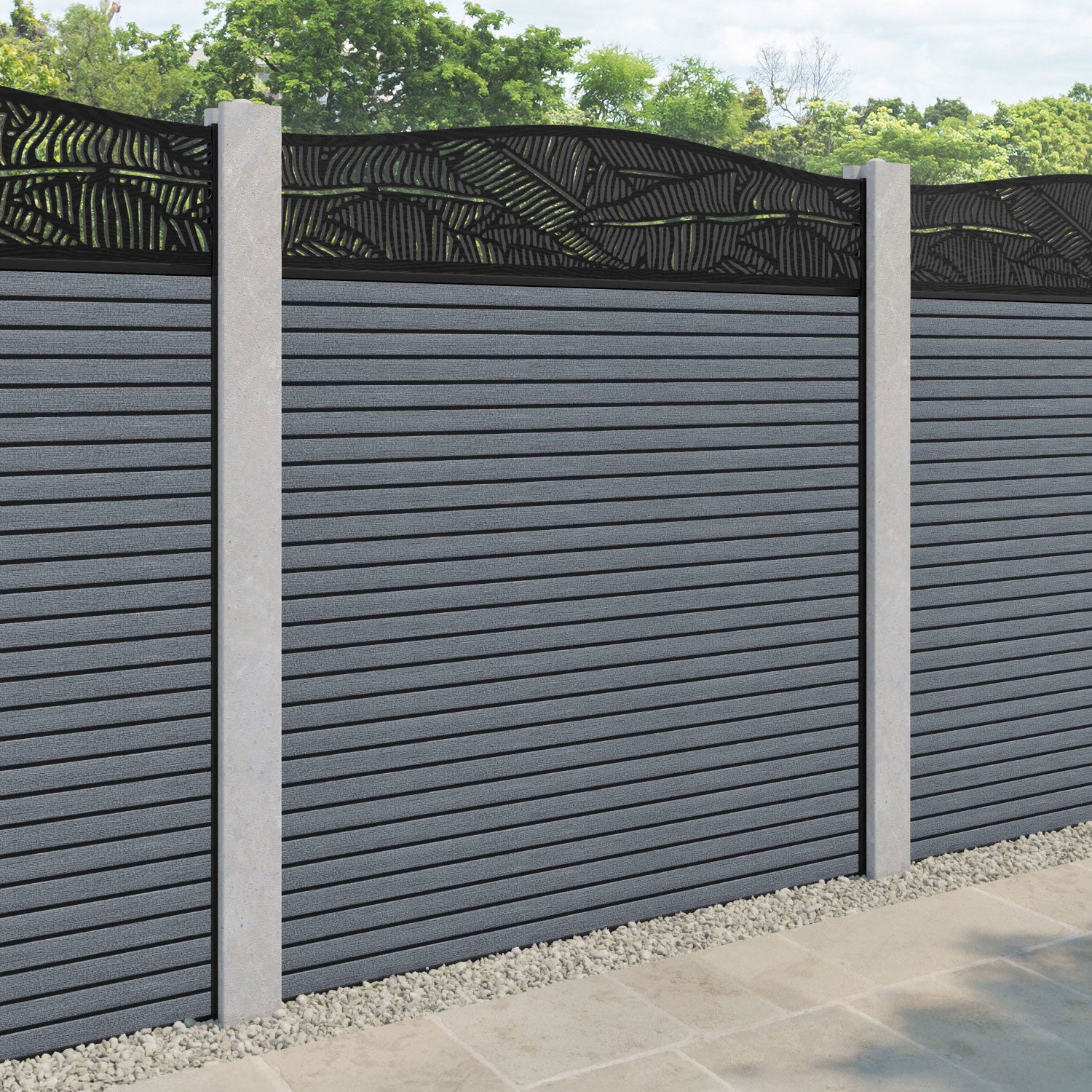 Hudson Feather Curved Top Fence Panel - Anthracite - for existing concrete posts