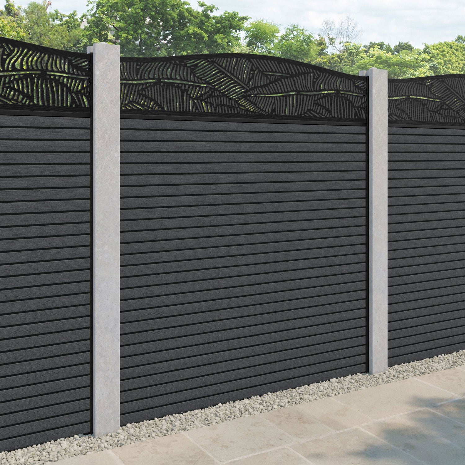 Hudson Feather Curved Top Fence Panel - Dark Grey - for existing concrete posts