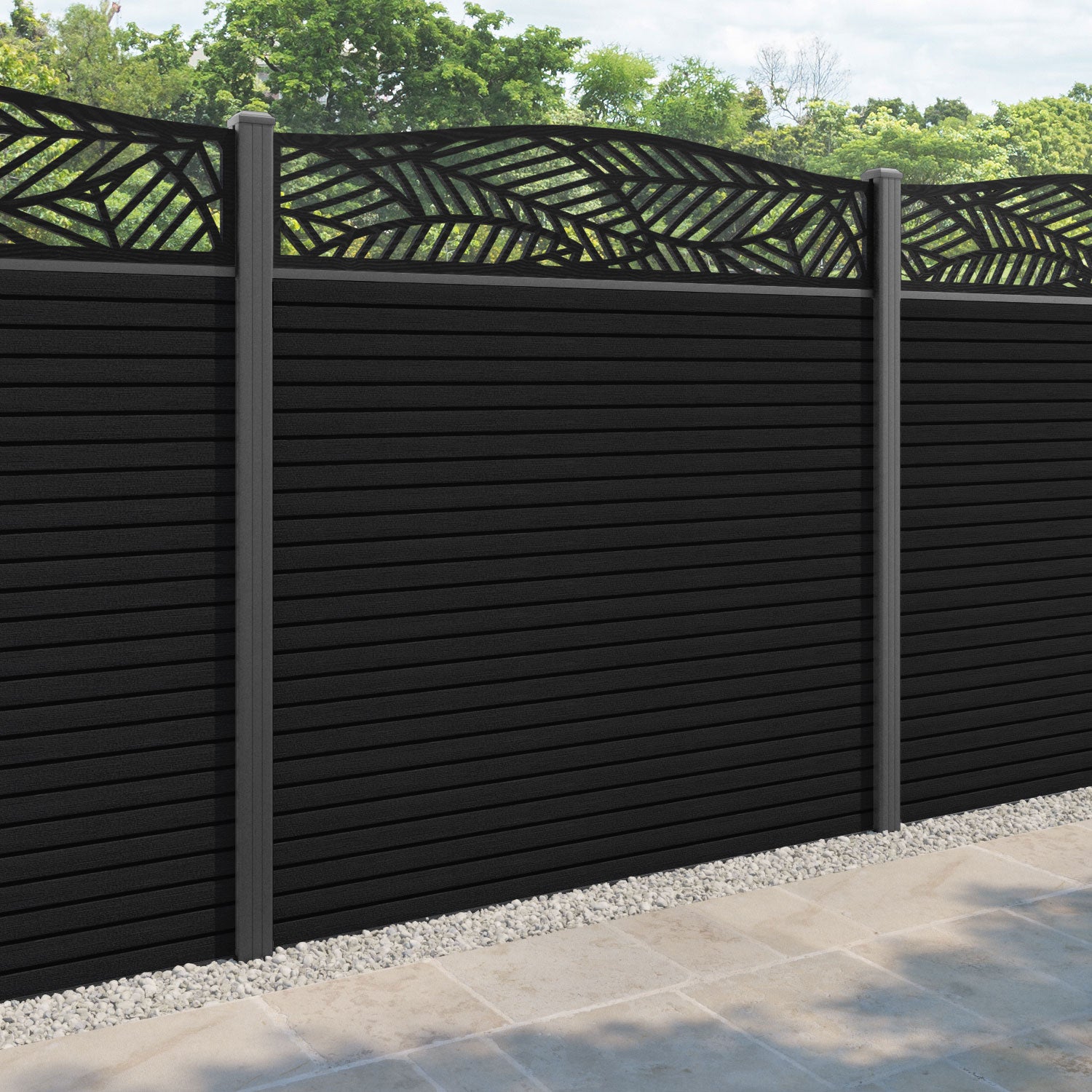 Hudson Habitat Curved Top Fence Panel - Black - with our aluminium posts