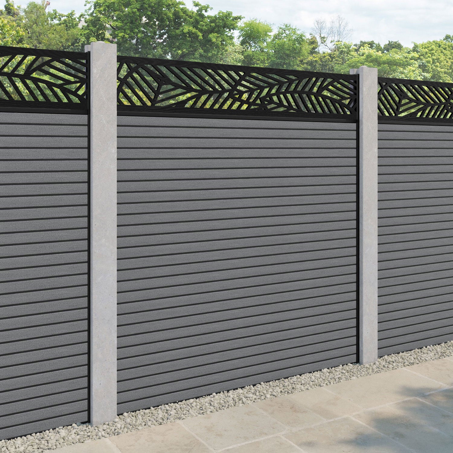Hudson Habitat Fence Panel - Mid Grey - for existing concrete posts