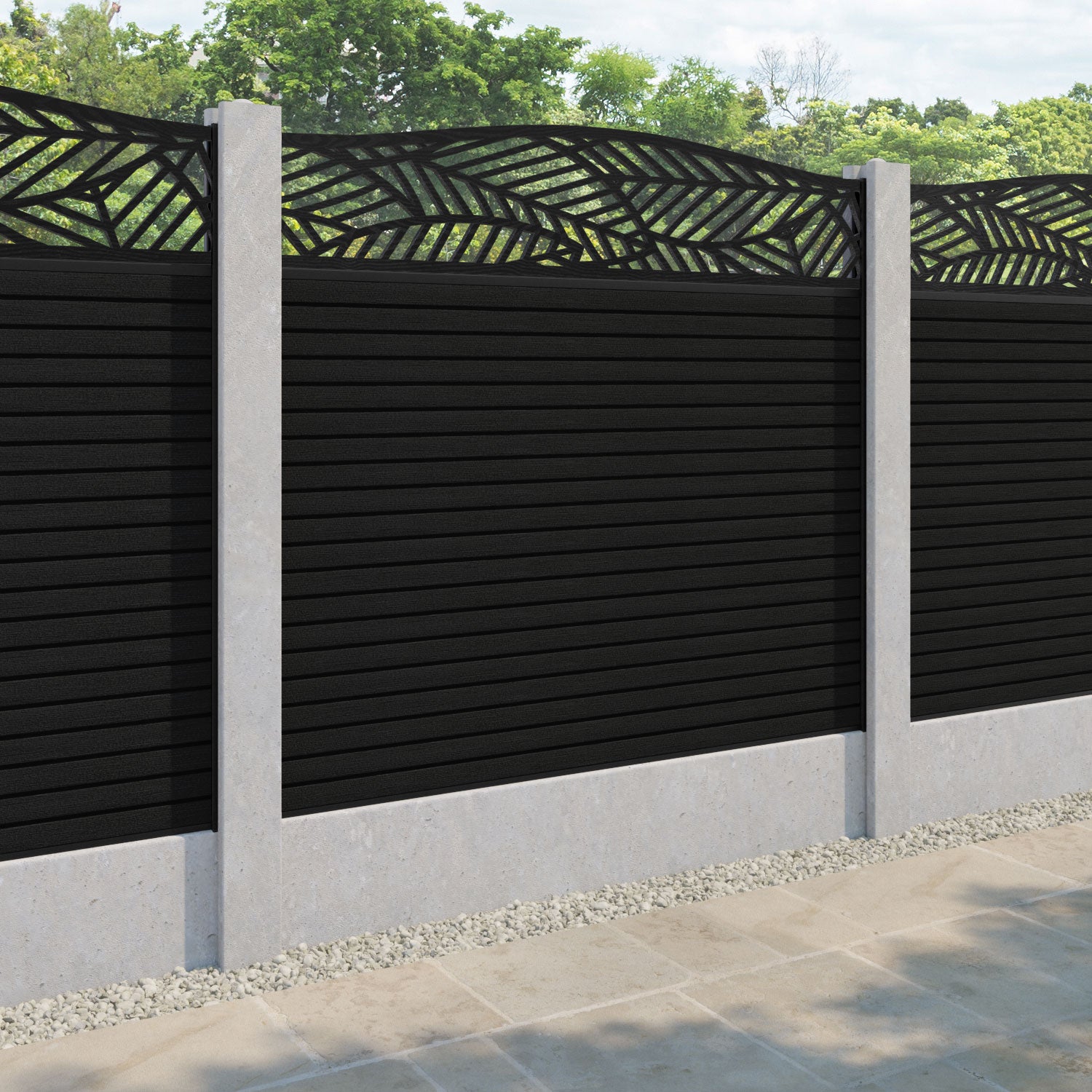 Hudson Habitat Curved Top Fence Panel - Black - for existing concrete posts