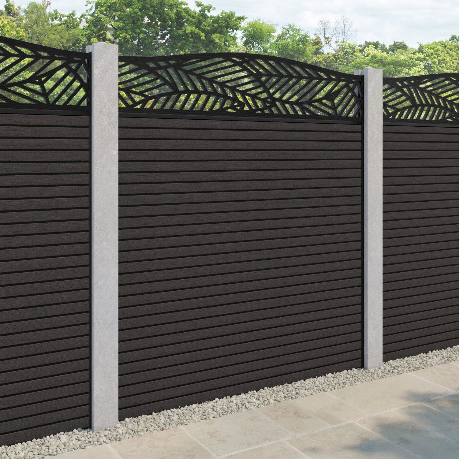 Hudson Habitat Curved Top Fence Panel - Dark Oak - for existing concrete posts