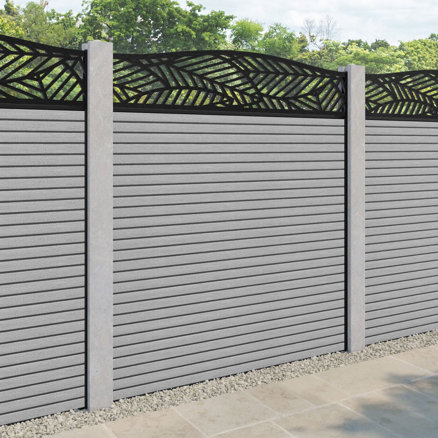 Hudson Habitat Curved Top Fence Panel - Light Grey - for existing concrete posts