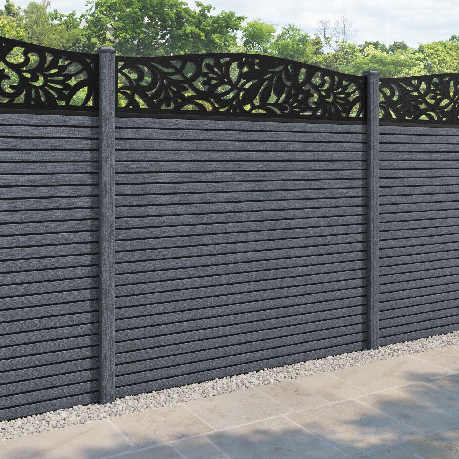 Hudson Heritage Curved Top Fence Panel - Anthracite - with our composite posts
