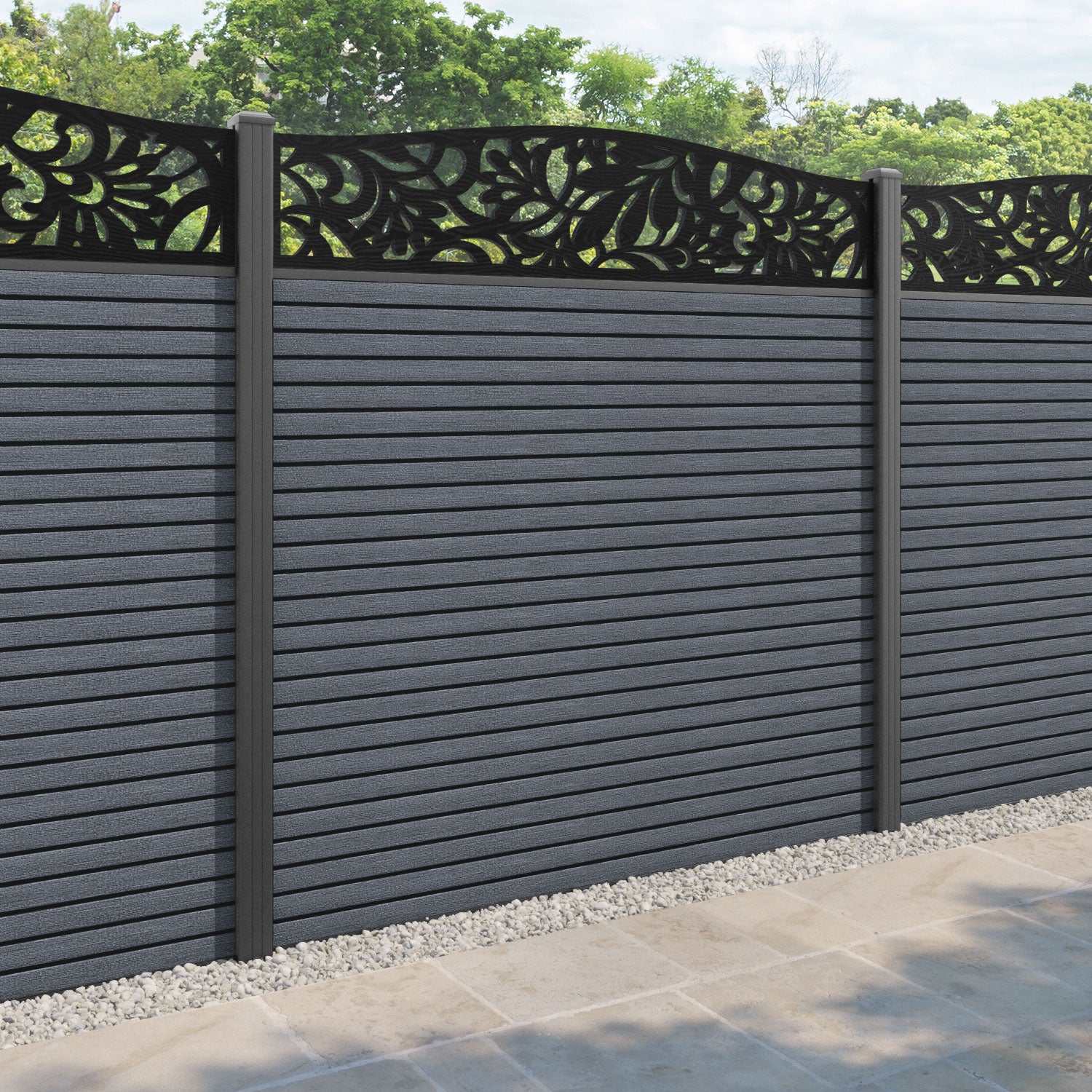 Hudson Heritage Curved Top Fence Panel - Anthracite - with our aluminium posts