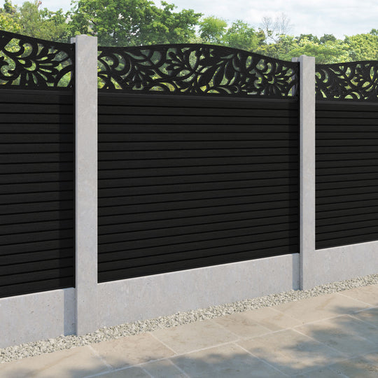 Hudson Heritage Curved Top Fence Panel - Black - for existing concrete posts