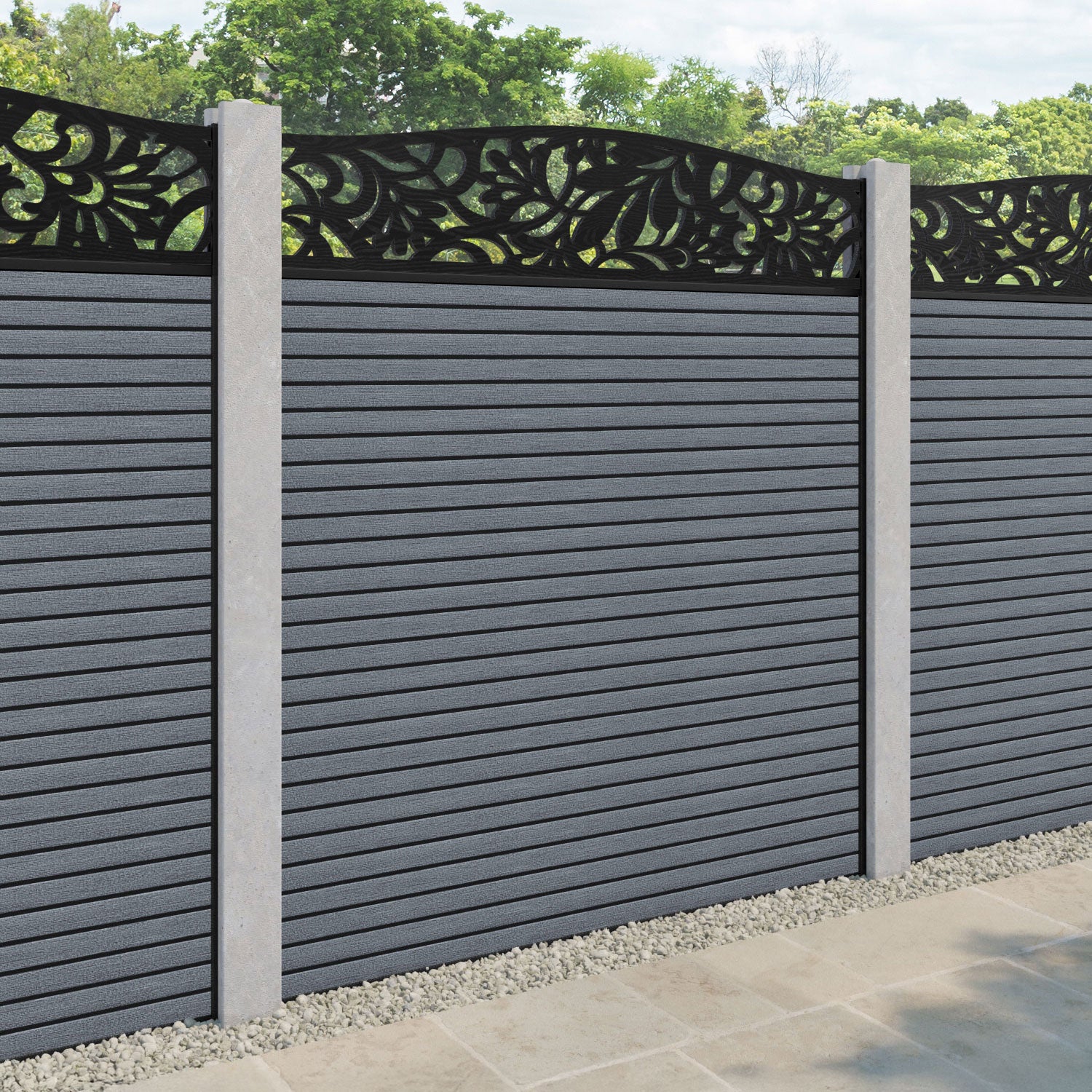 Hudson Heritage Curved Top Fence Panel - Anthracite - for existing concrete posts