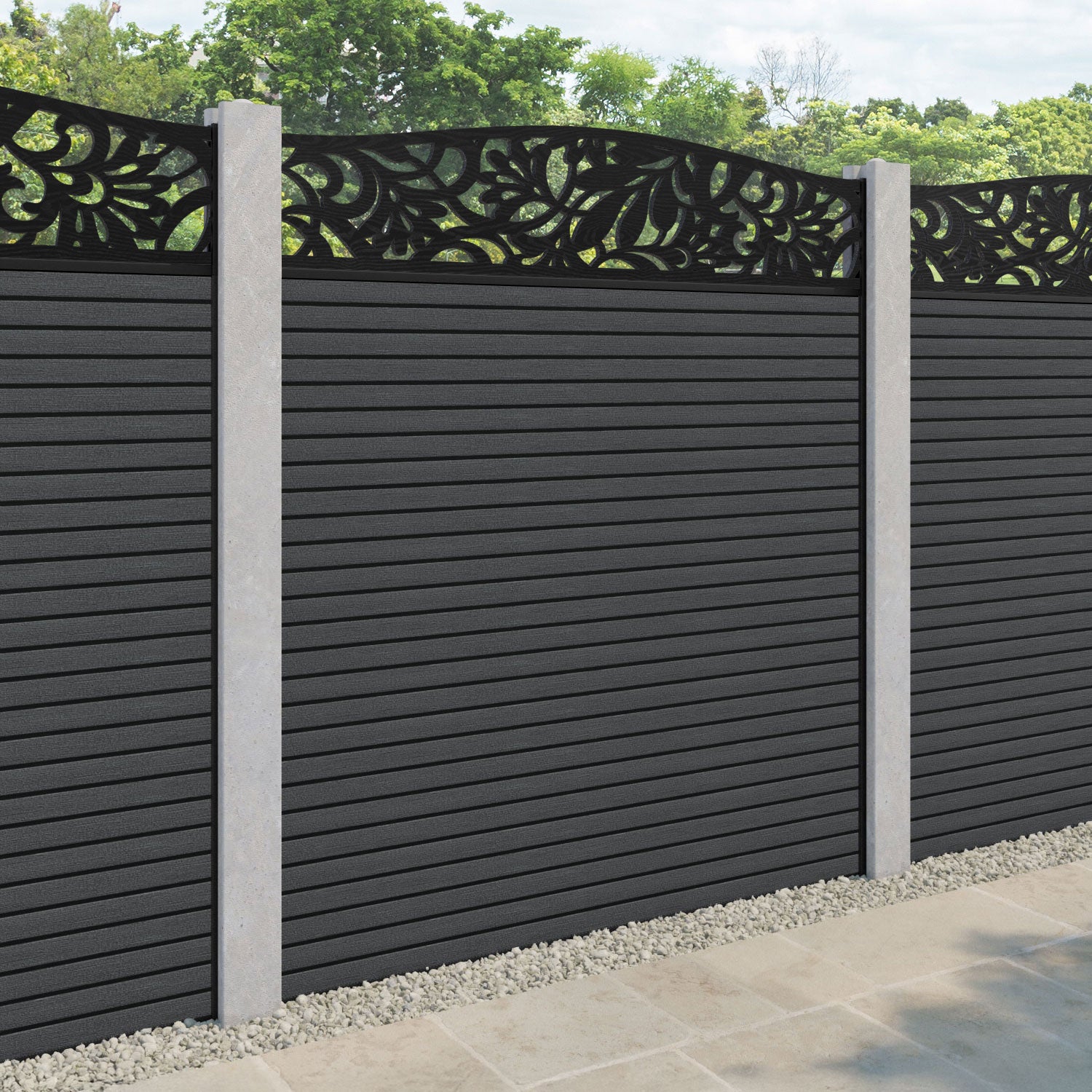 Hudson Heritage Curved Top Fence Panel - Dark Grey - for existing concrete posts