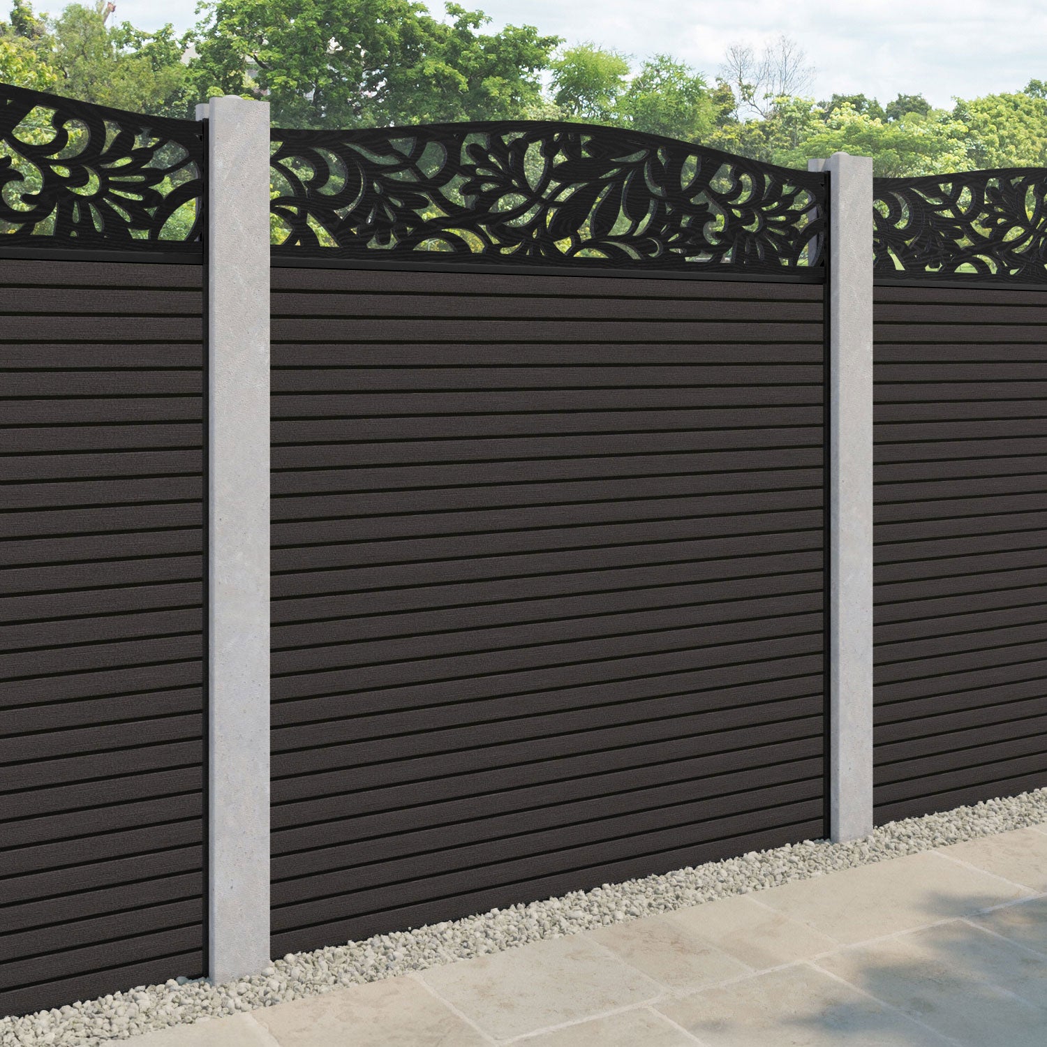 Hudson Heritage Curved Top Fence Panel - Dark Oak - for existing concrete posts