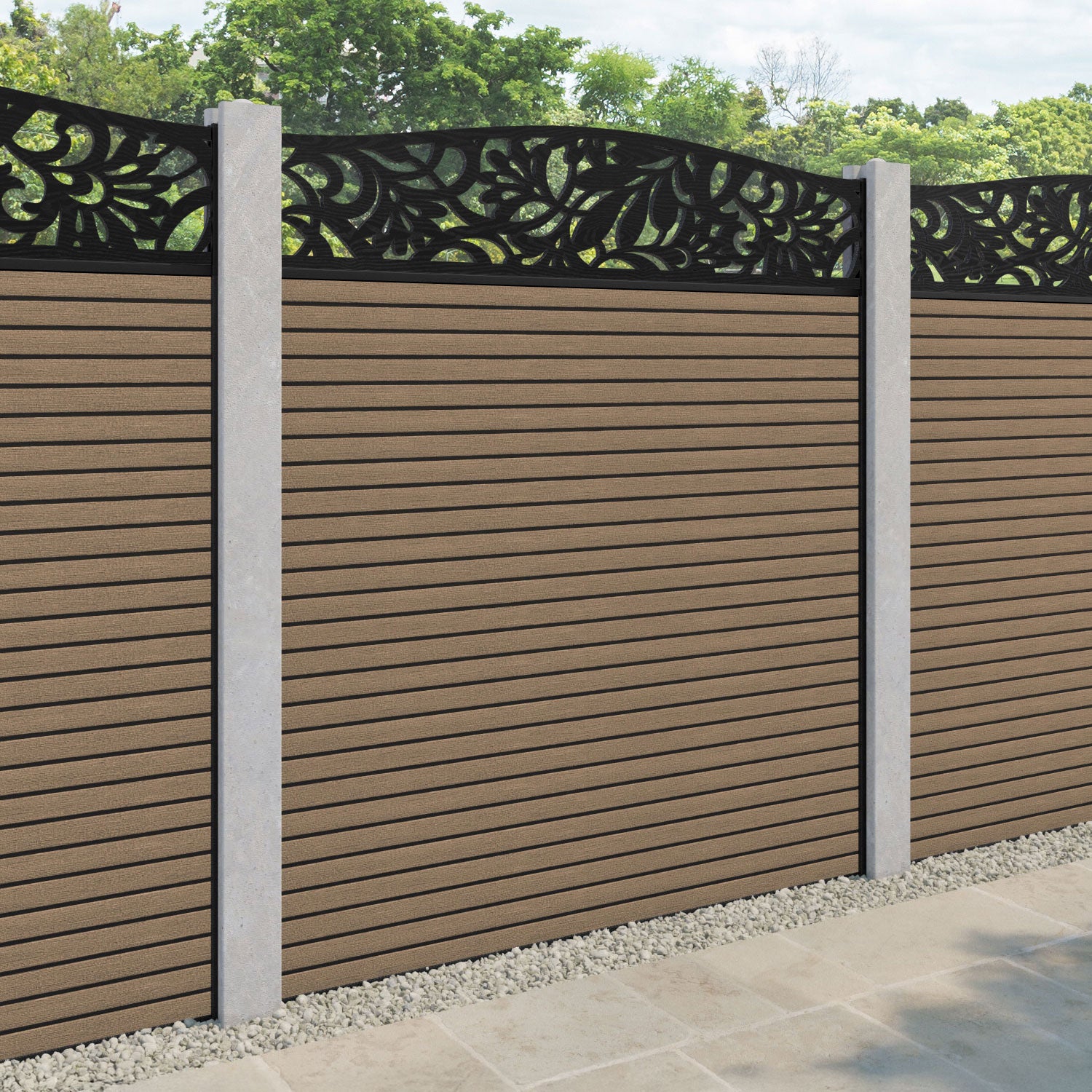 Hudson Heritage Curved Top Fence Panel - Teak - for existing concrete posts