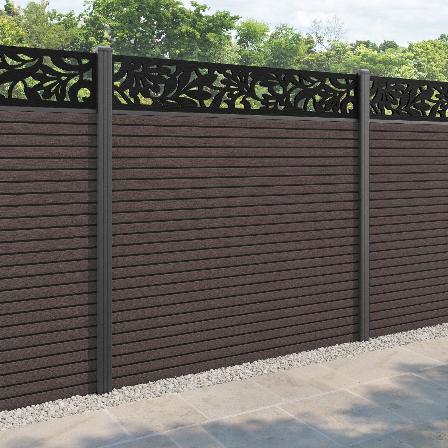 Hudson Heritage Fence Panel - Mid Brown - with our aluminium posts