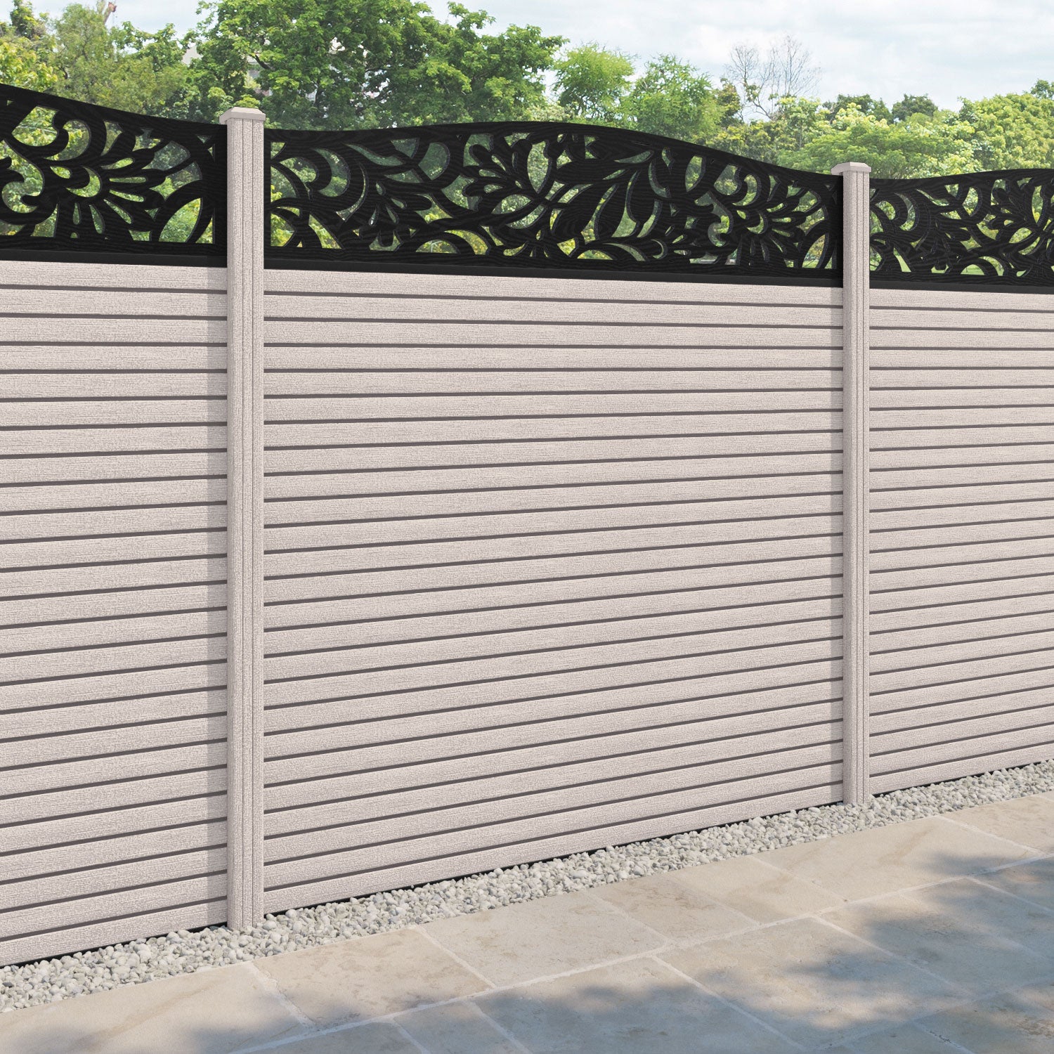 Hudson Heritage Curved Top Fence Panel - Mid Stone - with our composite posts
