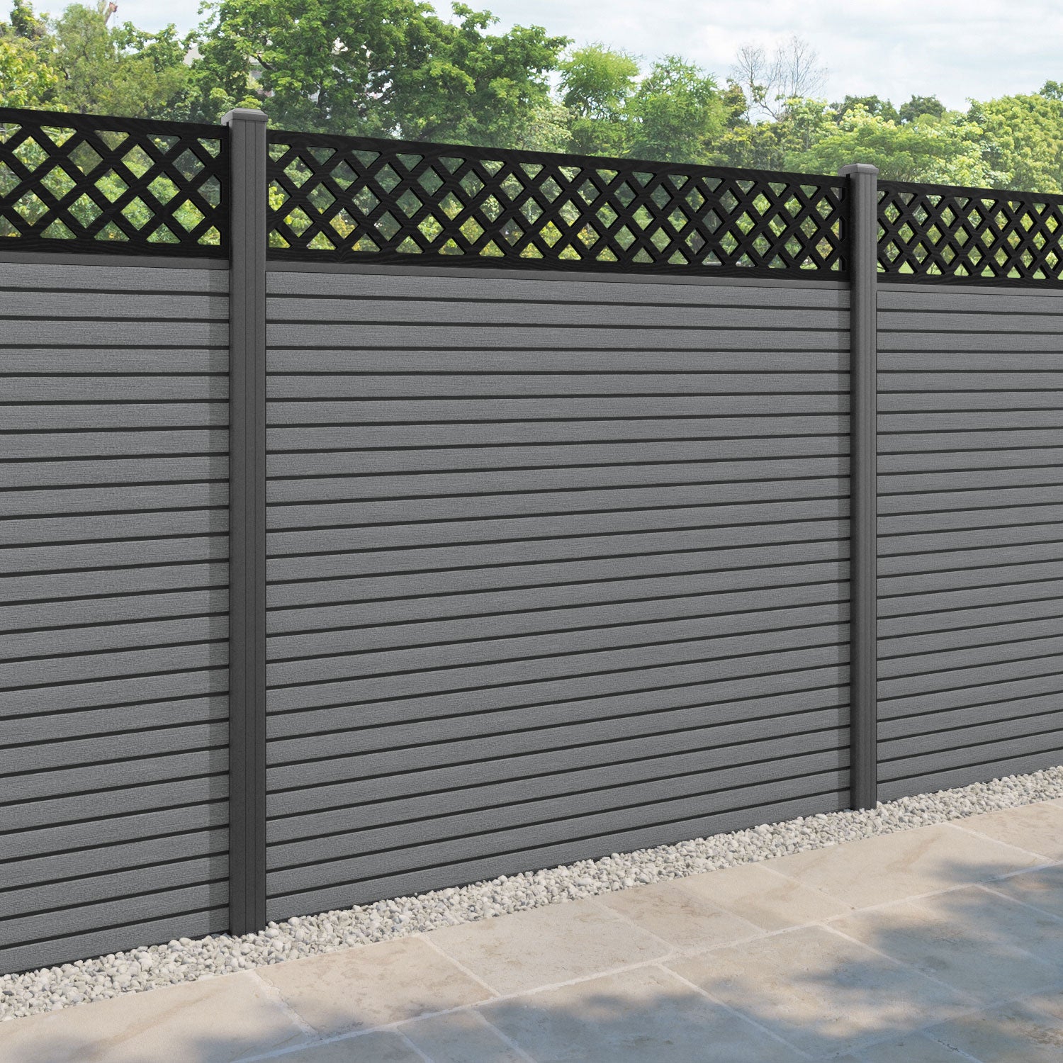 Hudson Hive Fence Panel - Mid Grey - with our aluminium posts