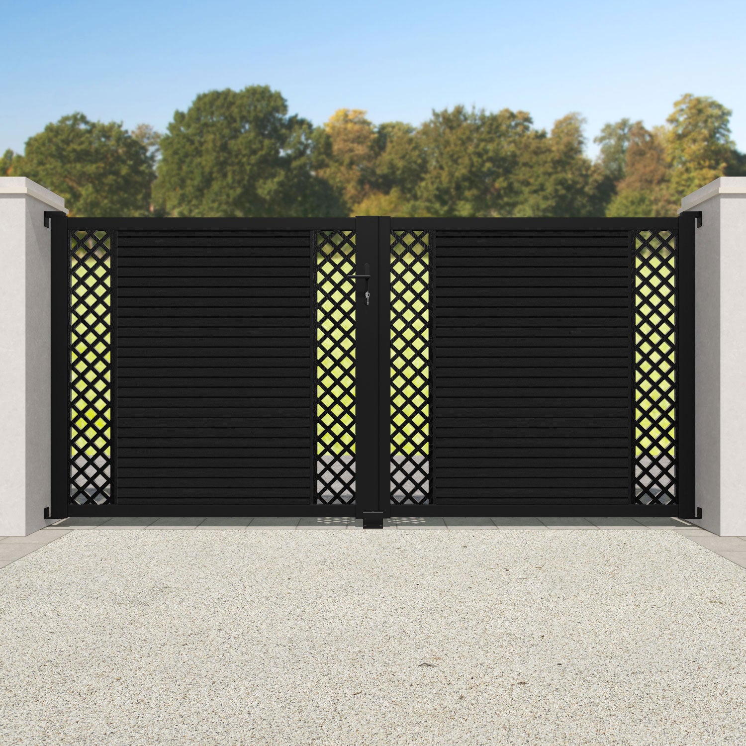 Hudson Hive Straight Top Driveway Gate - Black - Middle & End Screen