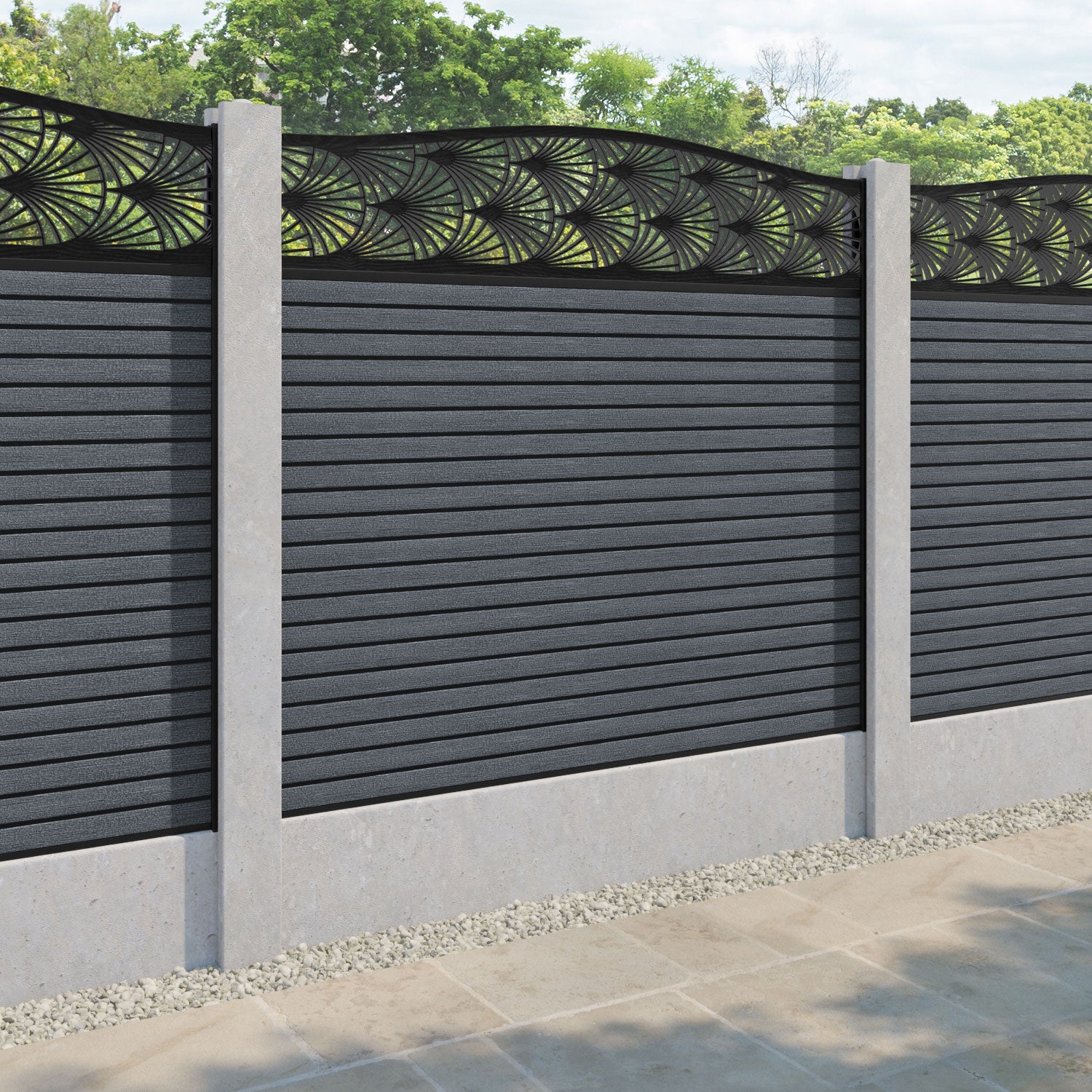 Hudson Laurel Curved Top Fence Panel - Anthracite - for existing concrete posts