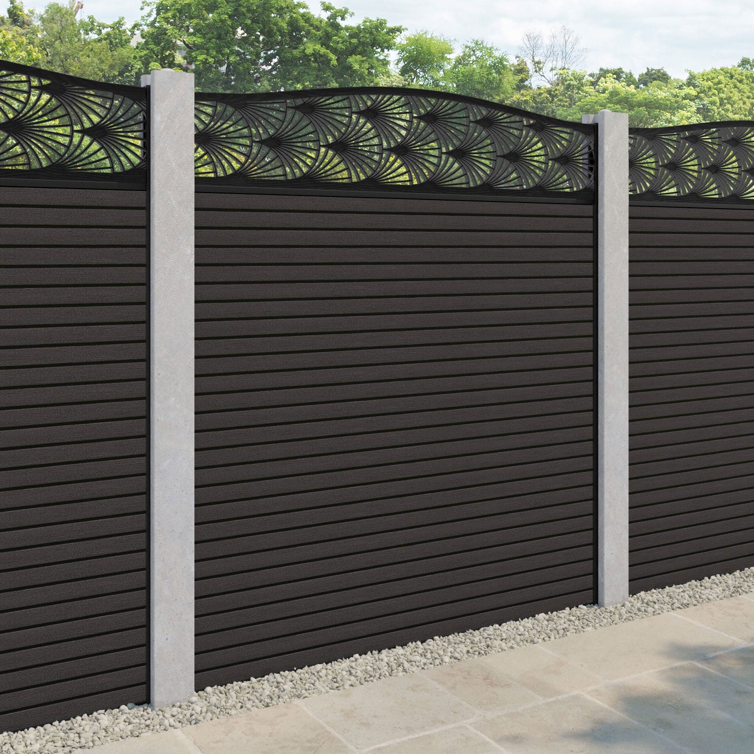 Hudson Laurel Curved Top Fence Panel - Dark Oak - for existing concrete posts