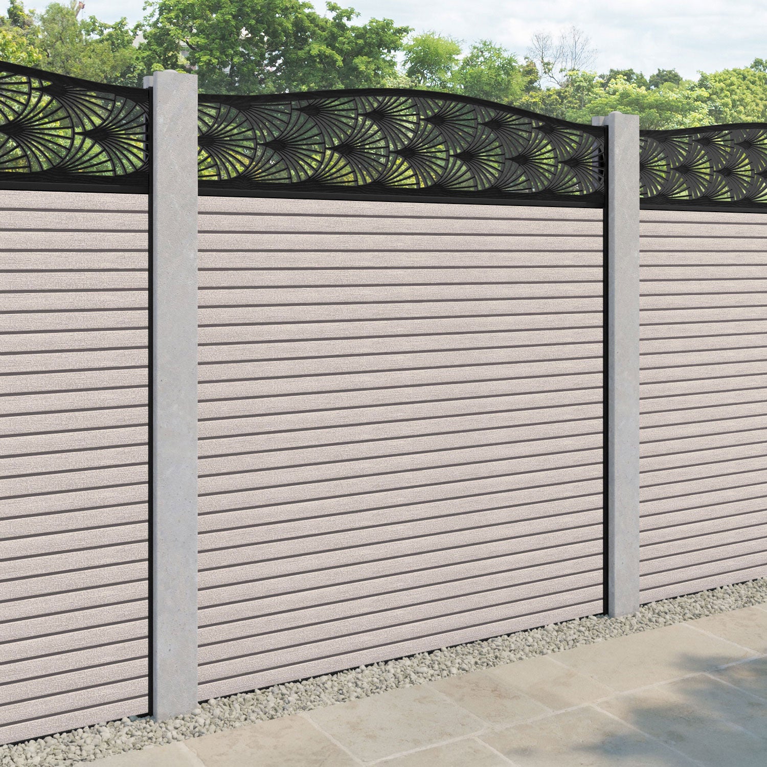 Hudson Laurel Curved Top Fence Panel - Mid Stone - for existing concrete posts