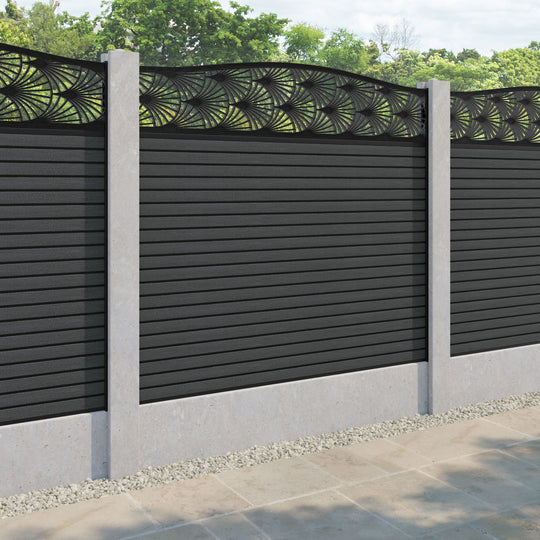 Hudson Laurel Curved Top Fence Panel - Dark Grey - for existing concrete posts